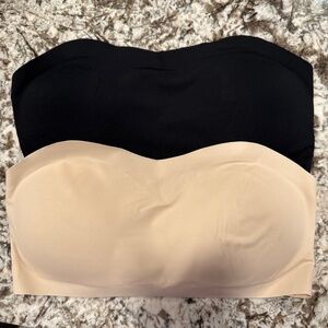 Strapless Wireless Bras, Size 6(M), 2 Pack (Black & Beige)
